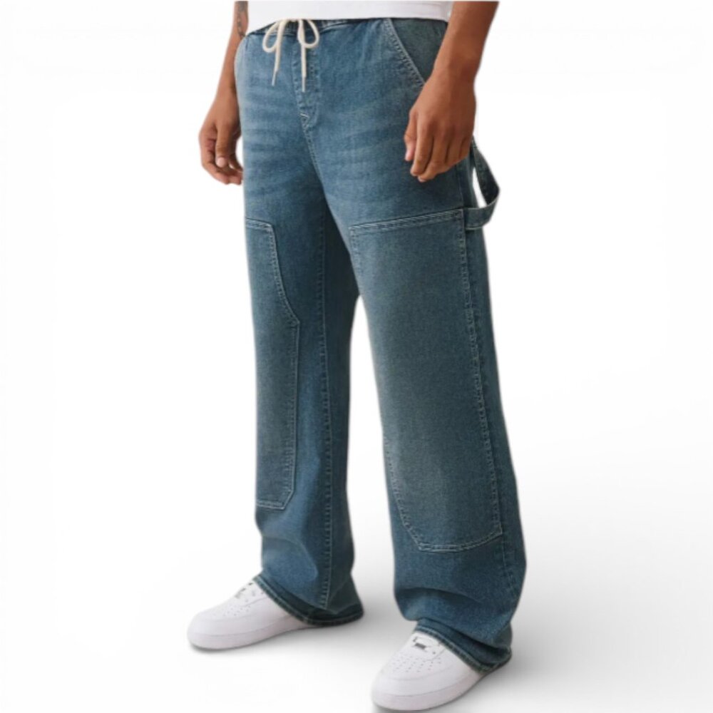 True Religion Double Knee Carpenter Jean Pants Mens Size 33x33 Ultra Baggy NWT